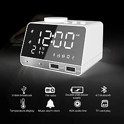 Universal Haut-parleur blanc Réveil Horloge Bluetooth Digital Sans Wirwoofer Subwoofer Réveil Haut-parleur FM Radio Récepteur avec ports numériques à LED Numérique 2 ports USB |orateur portable