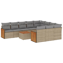 vidaXL Salon de jardin 11 pcs avec coussins beige résine tressée