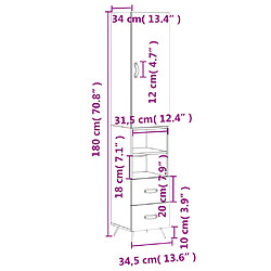 vidaXL Buffet haut Gris béton 34,5x34x180 cm Bois d'ingénierie pas cher