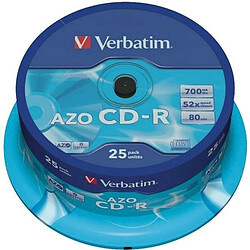 CD-R Verbatim AZO Crystal 25 Unités 700 MB 52x VERBATIM CD-R 80 Min/700 Mo Verbatim 52x AZO Crystal in en Cakebox 25 pièces