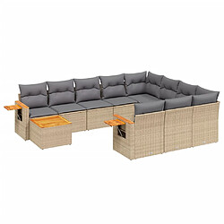 vidaXL Salon de jardin 11 pcs avec coussins beige résine tressée