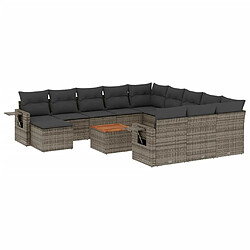 vidaXL Salon de jardin avec coussins 13 pcs gris résine tressée