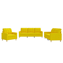 vidaXL Ensemble de canapés 3 pcs avec coussins Jaune clair Tissu