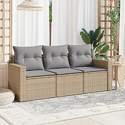 vidaXL Salon de jardin avec coussins 3 pcs beige résine tressée