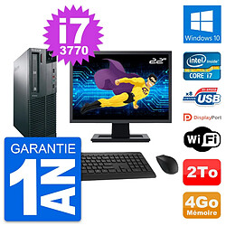 PC Lenovo M82 SFF Ecran 22" Intel i7-3770 RAM 4Go Disque Dur 2To Windows 10 Wifi - Occasion