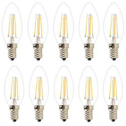 HIGH-TECH & BIEN-ETRE 10X E14 Filament LED 4W Ampoule Edison C35 COB Ampoules Vintage Blanc Chaud 400LM Forme Bougie LED AC 220V