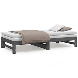 Maison Chic Lit d'appoint Gris 2x(90x190)cm,Lit coulissant Lit de repos Bois de pin massif -GKD28155 pas cher