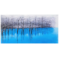 Mendler Tableau à l'huile, lac bleu, peint à la main à 100%, toile de décoration murale XL ~ 140x70cm 