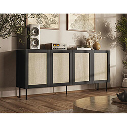 Bestmobilier Jose - buffet - bois et jute - 200 cm Jose - buffet - bois et jute - 200 cm - Noir / Beige