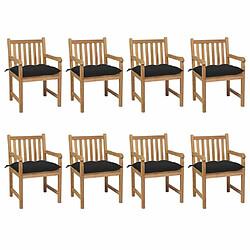 Maison Chic Lot de 8 Chaises de jardin,Fauteuil d'extérieur avec coussins noir Bois de teck solide -MN88271