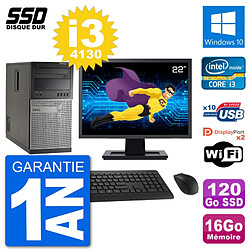 PC Tour Dell 7020 Ecran 22" Intel i3-4130 RAM 16Go SSD 120Go Windows 10 Wifi · Occasion 