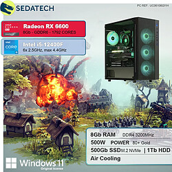 Sedatech PC Gaming • Intel i5-12400F • RX 6600 • 8 Go RAM • 500Go SSD M.2 • 1To HDD • Windows 11