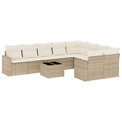 vidaXL Salon de jardin avec coussins 10 pcs beige résine tressée