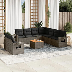 Maison Chic Salon de jardin avec coussins 10 pcs, Ensemble Tables et chaises de jardin, gris résine tressée -GKD931693