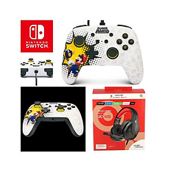 Under Control CASQUE SWITCH ROUGE NOIR + Manette filaire SWITCH MARIO Bob-omb Blast Officielle Nintendo Câble USB détachable