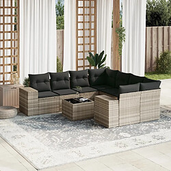 vidaXL Salon de jardin 9 pcs avec coussins gris clair résine tressée