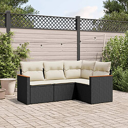 vidaXL Salon de jardin 4 pcs avec coussins noir résine tressée