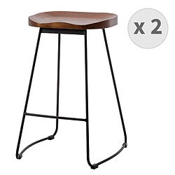 Moloo NAT - Tabouret de bar industriel anthracite mat/noyer pieds métal mat(x2) 