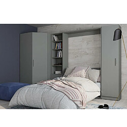 Inside 75 Composition armoire lit escamotable SMART-V2 gris mat Couchage 140 x 200 cm 2 colonnes rangements + angle