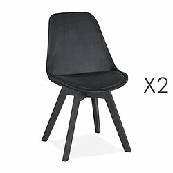 Mes Lot de 2 chaises repas en tissu noir et pieds noirs - SARAH 