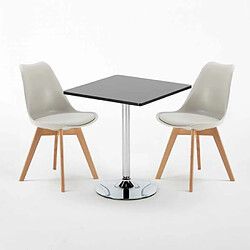 Avis Ahd Amazing Home Design Table noire carrée 70x70cm Avec 2 Chaises Colorées intérieur bar café Nordica Mojito