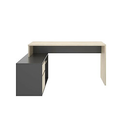 Bureau dangle reversible 1 tiroir + 1 porte - Decor chene et gris - L 139 x P 92 x H 75 cm - ROX