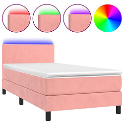 vidaXL Sommier à lattes de lit avec matelas LED Rose 100x200cm Velours