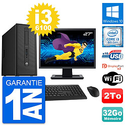 PC Tour HP 800 G2 Ecran 27" Intel i3-6100 RAM 32Go Disque Dur 2To Windows 10 Wifi · Occasion 