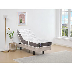 Vente-Unique Lit électrique de relaxation déco + matelas 100% latex 3 zones - 80 x 200 cm - Tissu - Beige - PANISOLA de DREAMEA