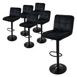 ML-Design Lot de 6 tabourets de bar rembourrées en velours noir chaise réglable en hauteur 