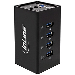 Boîtier en aluminium à 4 ports pour hub InLine® USB 3.0 avec alimentation 2,5 A noir