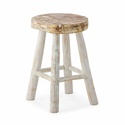 Tabouret Thai Natura Blanc bois de teck 30 x 45 x 30 cm