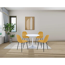 Hooma Lot de 4 chaises scandinaves confortables en velours et métal - Jaune