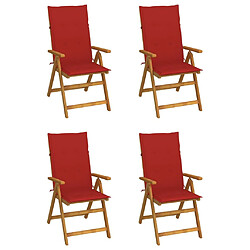 Maison Chic Lot de 4 Chaises inclinables de jardin avec coussins | chaises d'extérieur | Fauteuil Relax Bois d'acacia -GKD57727