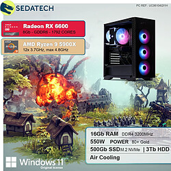 Sedatech PC Gaming • AMD Ryzen 9 5900X • RX 6600 • 16 Go RAM • 500Go SSD M.2 • 3To HDD • Windows 11