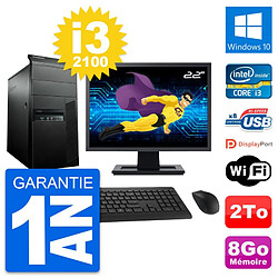 PC Tour Lenovo M91p Ecran 22" Core i3-2100 RAM 8Go Disque 2To Windows 10 Wifi - Occasion