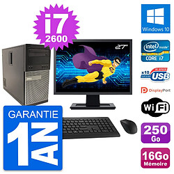 PC Tour Dell 790 MT Ecran 27" Core i7-2600 RAM 16Go Disque 250Go Windows 10 Wifi - Occasion