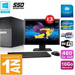 PC Tour DELL 9020 Core I3-4130 Ram 16Go Disque 480 Go SSD Wifi W7 Ecran 19" · Occasion 