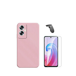 Jeu de films en verre trempé de la couverture 5D + Cas de silicone liquide + SuppOrt Magnétique L Voiture de conduite sécuritaire Phonecare pour Oppo A79 5G - rose