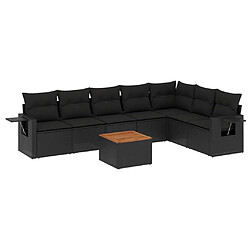 vidaXL Salon de jardin 8 pcs avec coussins noir résine tressée