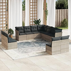 vidaXL Salon de jardin 11 pcs avec coussins gris clair résine tressée