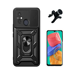 Kit Film de Hydrogel Étui Complète Devant + Coque Magnetic Military Defender Slide Window Anti-Impact + SuppOrt Magnétique Renforcé Phonecare pour Xiaomi Poco C55 - Noir 