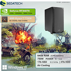 Sedatech PC Gamer • AMD Ryzen 7 7700X • RTX4070 • 64Go DDR5 • 1To SSD M.2 • 3To HDD • Windows 11