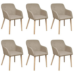 Decoshop26 Lot de 6 chaises de salle à manger cuisine design moderne tissu beige et chêne massif CDS022147 