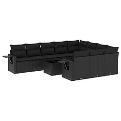 vidaXL Salon de jardin 11 pcs avec coussins noir résine tressée