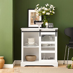 SoBuy FSB46-W Buffet Commode Armoire de Rangement Meuble de Rangement à 2 Niveaux avec Porte Vitrée de Grange Coulissante 