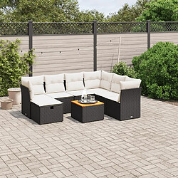 vidaXL Salon de jardin 8 pcs avec coussins noir résine tressée