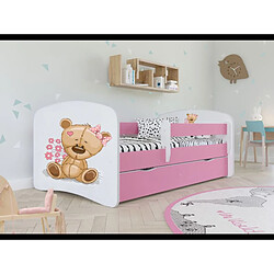 Lit Babydreams, nounours rose fleurs sans tiroir, matelas 140/70 