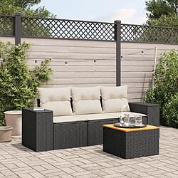 vidaXL Salon de jardin 4 pcs avec coussins noir résine tressée 