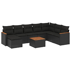 Maison Chic Ensemble Tables et chaises d'extérieur 9 pcs avec coussins,Salon de jardin noir résine tressée -GKD554344